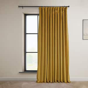 Signature Sophomore Gold Plush Velvet Extrawide Hotel Blackout Rod Pocket Curtain - 100 in. W x 96 in. L (1 Panel)