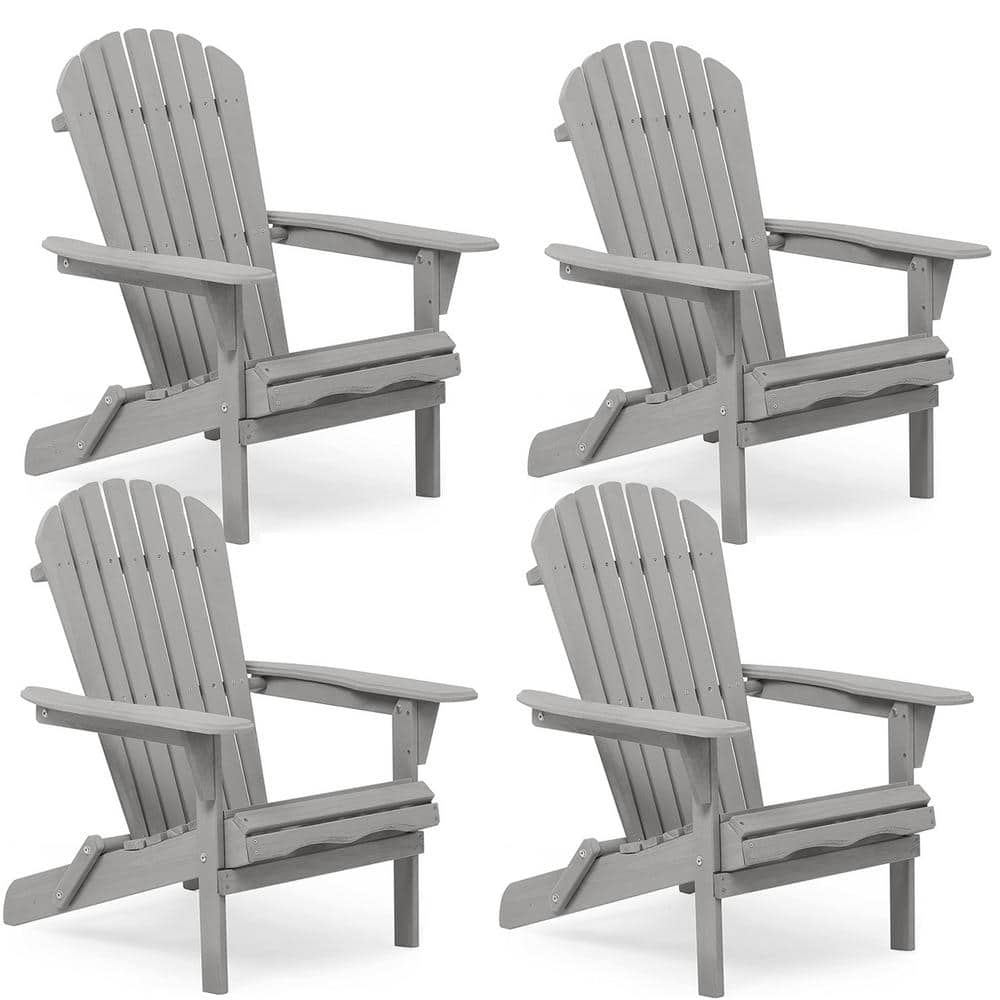 Gray Wood Outdoor Folding Adirondack Chair, Wood Lounge Patio Chairs Set fo