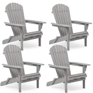 Gray Wood Outdoor Folding Adirondack Chair, Wood Lounge Patio Chairs Set for Yard, Pre-Assembled Back Rest (4-Pack)