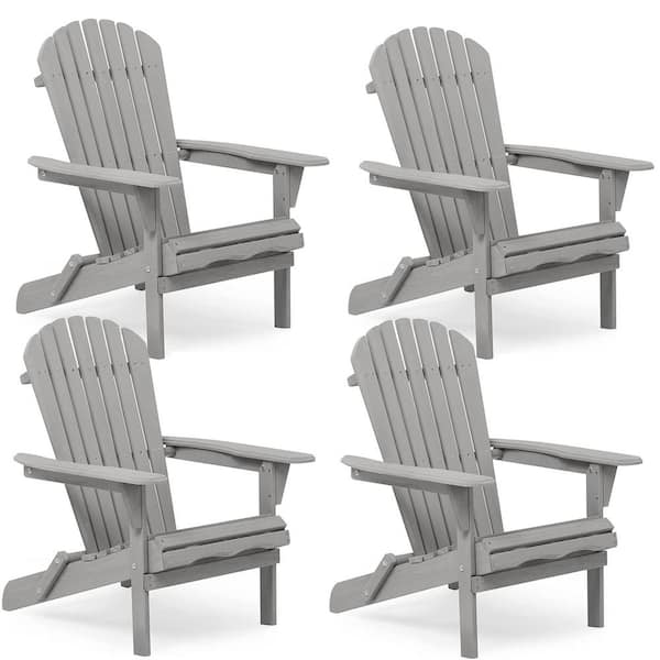 Unbranded Gray Wood Outdoor Folding Adirondack Chair, Wood Lounge Patio Chairs Set for Yard, Pre-Assembled Back Rest (4-Pack)