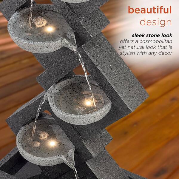 Alpine Corporation - 39 in. Tall Indoor/Outdoor Soothing 4-Tier Zen Fountain with LED Lights