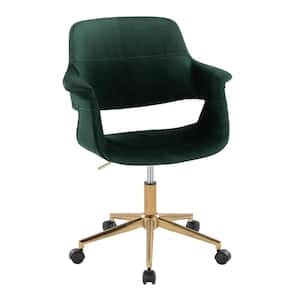 Vintage Flair Velvet Adjustable Height Office Chair in Green Velvet and Gold Metal with 5-Star Caster Base