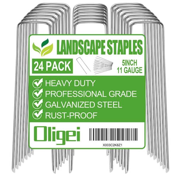 Silver U-Shape Galvanized Steel Garden Stakes with Heavy Duty Design for Landscape Fabric and Fence Securing (24-Pack)