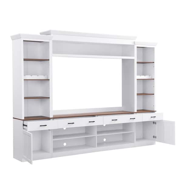 White TV Stand Fits TV's up to 70 in. with Adjustable Shelves, Drawers, Cabinets, Open Shelves
