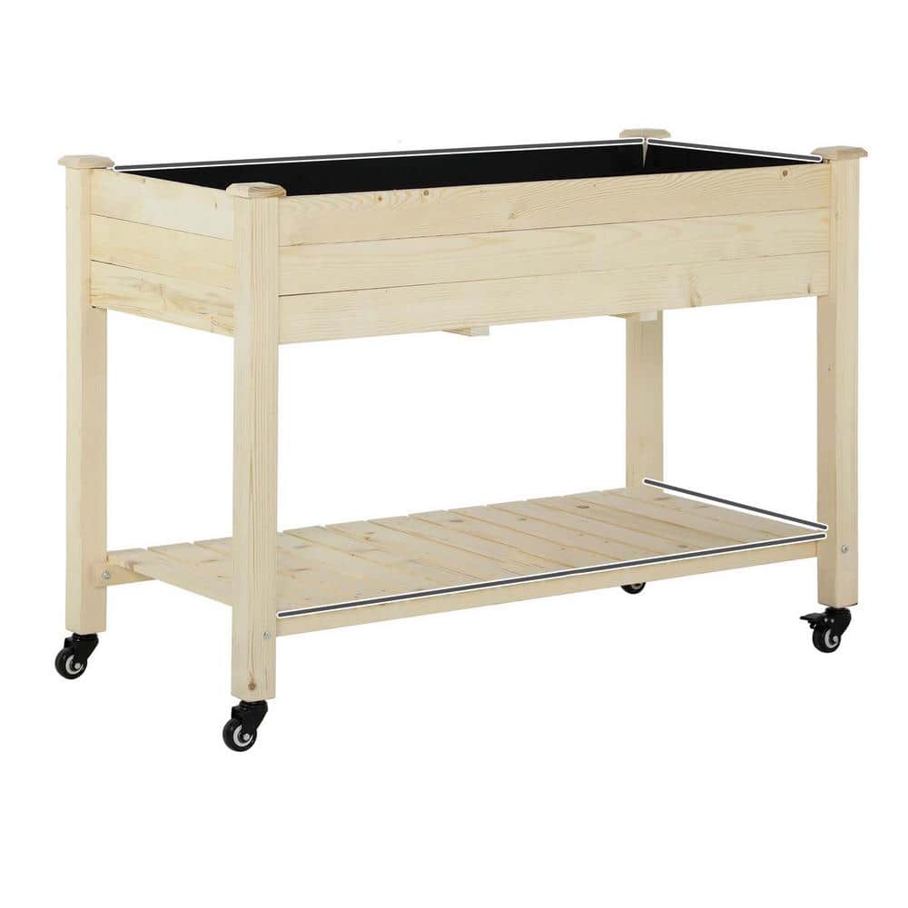 Elevated Garden Beds 47 x 22 x 33 in. Wooden Planter Box w/Lockable Wh