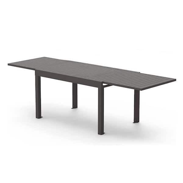 Angel Sar Large Brown Rectangle Metal Patio Outdoor Dining Table with Extension