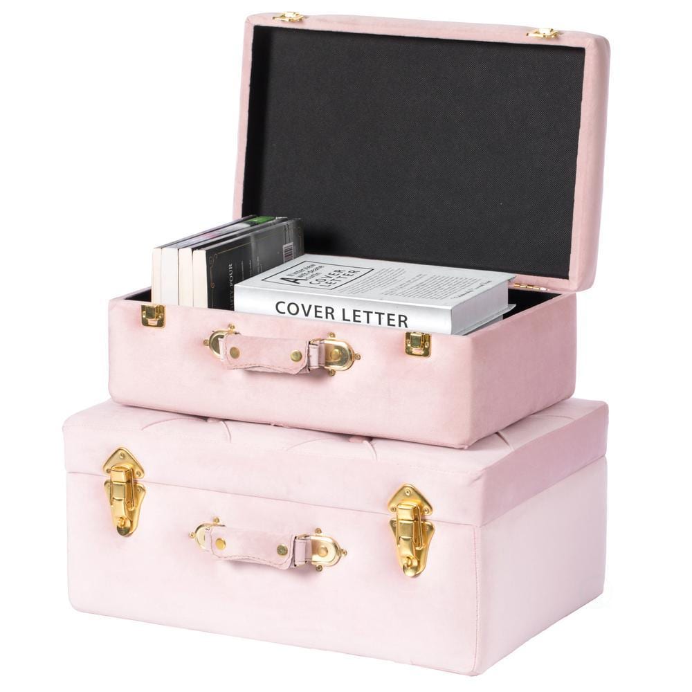 Vintiquewise Decorative Pink Tufted Velvet Suitcase Treasure Chest