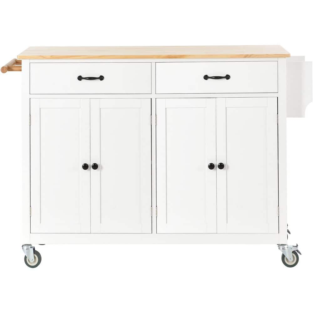 White Kitchen Island on 4-Wheels with 4-Door Cabinets and 2-Drawers ...