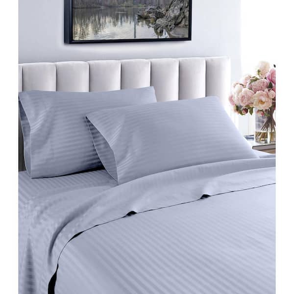 Unbranded Fresh Home 3-Piece Blue Striped 100% Cotton Twin Extra Long Deep Pocket Sheet Set