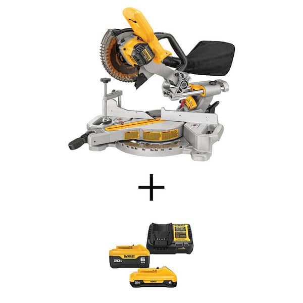 DEWALT 20V MAX Lithium-Ion Cordless 7-1/4 in. Sliding Miter Saw with 6.0 Ah Battery, 4.0 Ah Battery, Charger and Bag