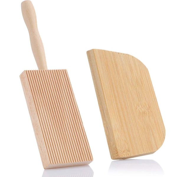 8 in. Beechwood Gnocchi Paddle Board with Dough Scraper for Handmade Pasta Ridges and Kitchen Prep