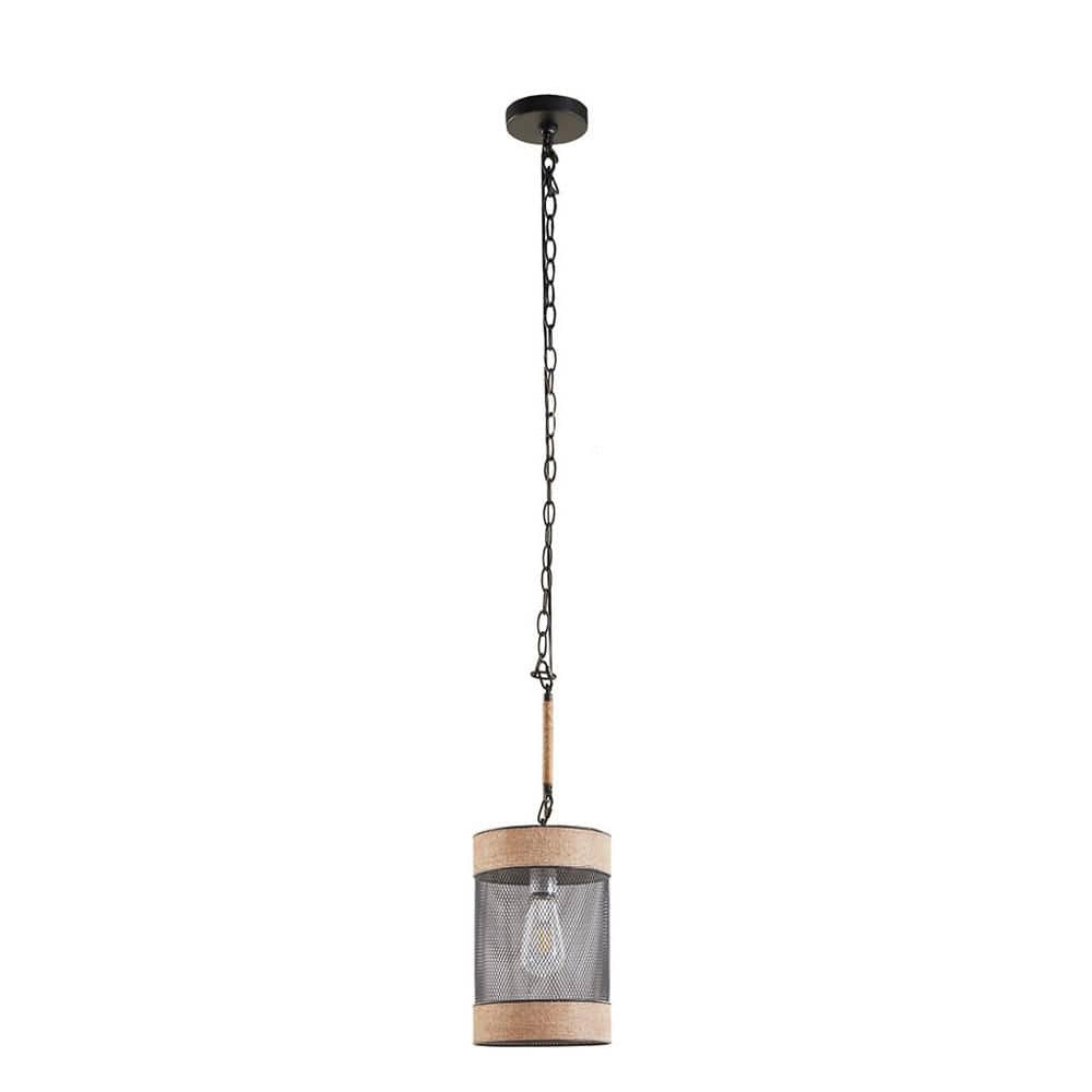52 in. Black Natural Rope and Metal Mesh Cylinder Pendant Light with Industrial Style for Kitchen Island and Entryway price history on PriceWatchPro