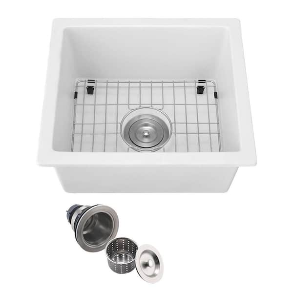 LANDOLT Matte White Granite Composite 18 in. Undermount Bar Sink With Bottom Grids
