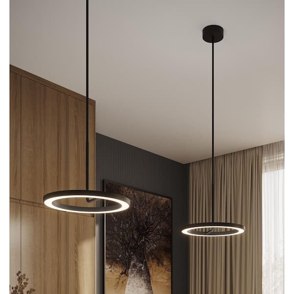 AFX 1-Light Black Shaded Integrated LED Pendant Light with Acrylic