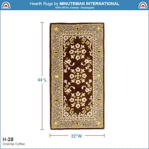 Oriental Rectangular Hearth Rug, 44 Inch Long, Coffee