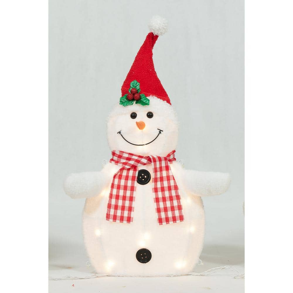 Prelit White Plush Snowman Family Winter Sculpture Set
