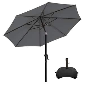9 ft. Aluminum Patio Umbrella Market Umbrella, Fade Resistant and Base Included in Dark Grey