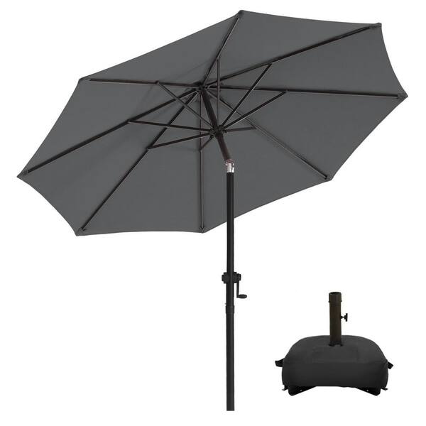 PASAMIC 9 ft. Aluminum Patio Umbrella Market Umbrella, Fade Resistant and Base Included in Dark Grey