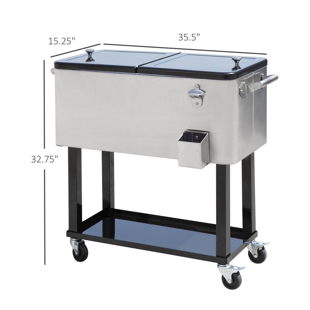 Stainless Steel Rolling Cooler Cart with Wheels and Shelf