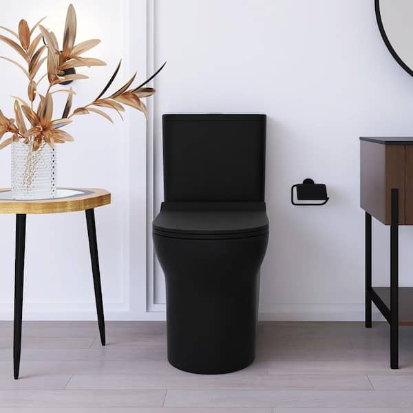 Boosicavelly 1-Piece 1.1/1.6 GPF Dual Flush Elongated Toilet in Black Seat Included