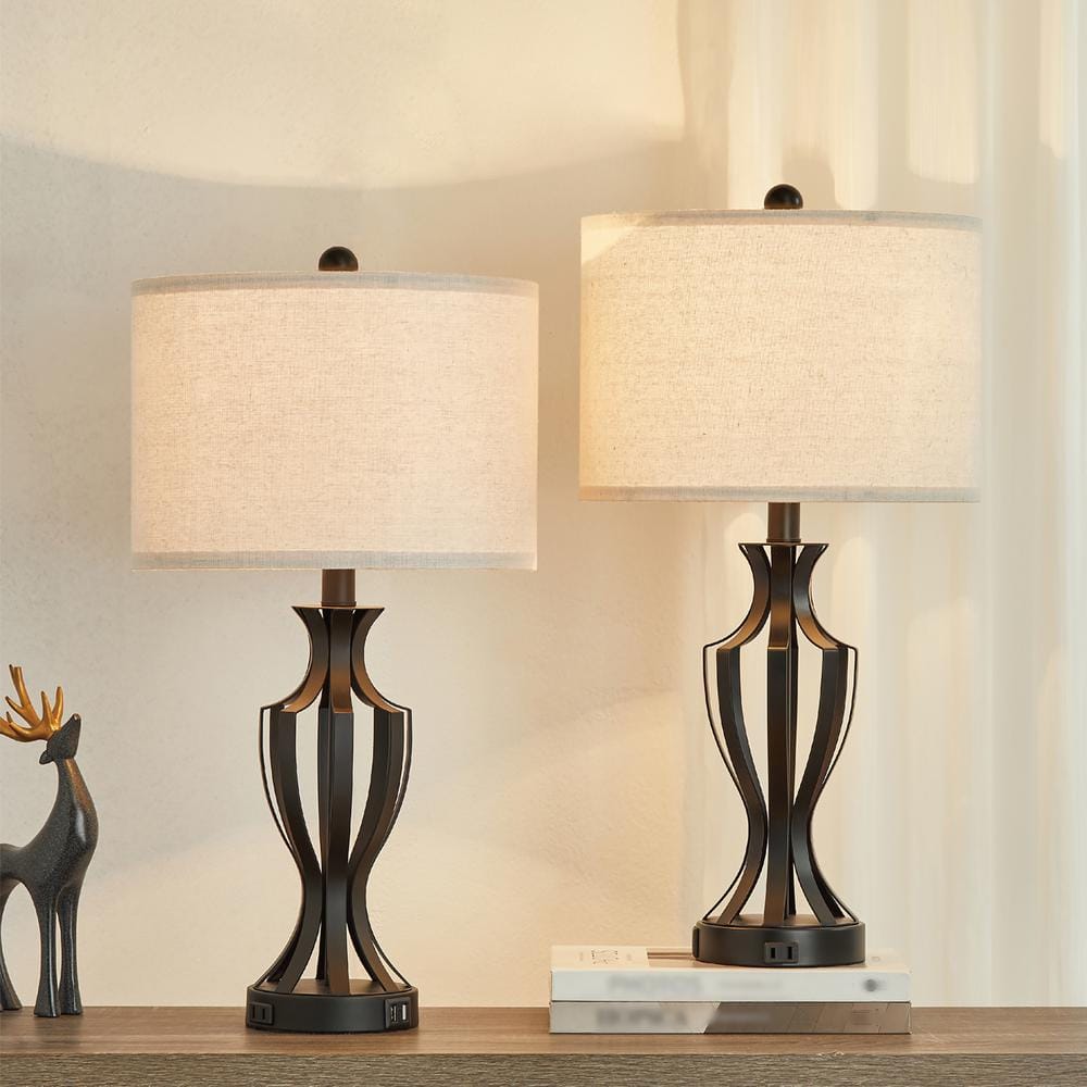 Black Metal 23.25'' Touch Control Table Lamp Set with Beige Shades