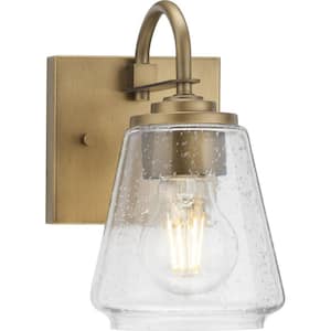 Martenne 4.62 in. 1-Light Aged Bronze Vanity Light with Seeded Glass Shade