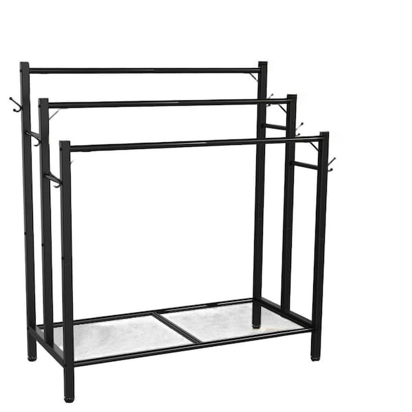 Freestanding Towel Rack 11.8 in. L x 31.5 in. W x 27.6 in. H, Metal Rectangular Powder Coated 3 Tier Shelf, in Black