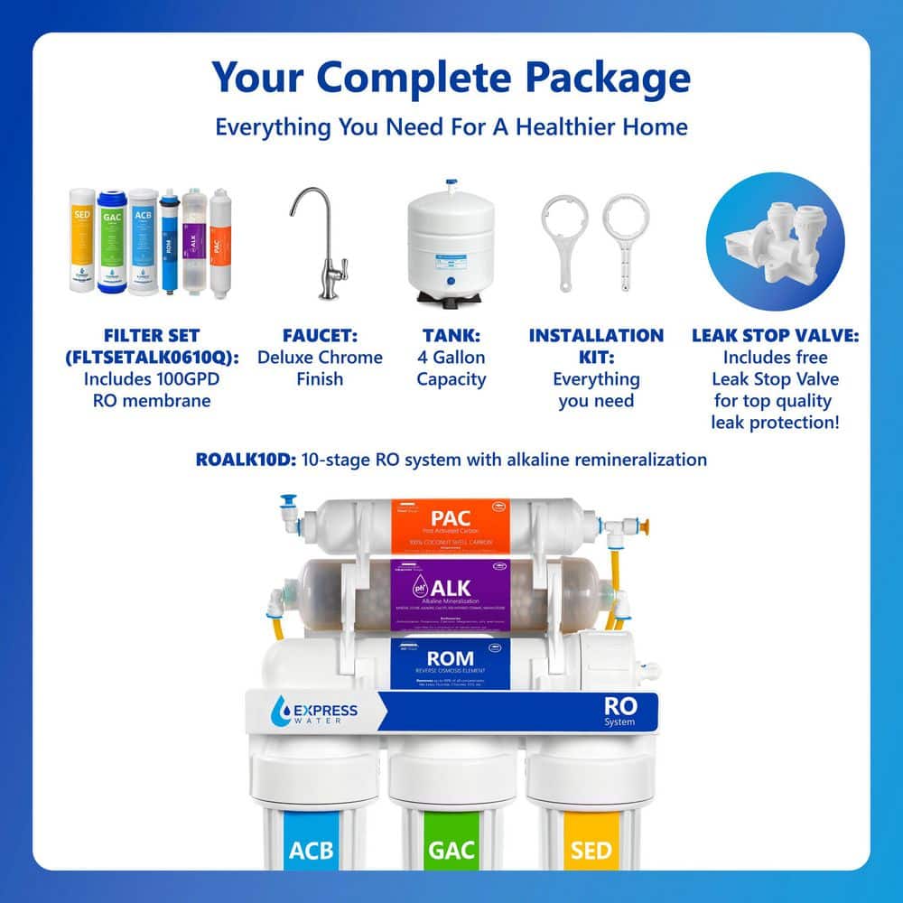 Express Water 10-Stage 50 GPD Alkaline RO Under-Sink Filtration System