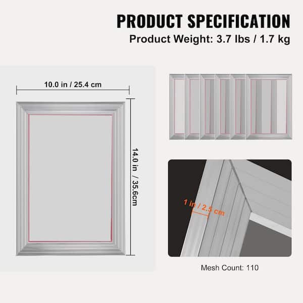 YLZ 2 Pack Aluminum Screen Printing Screens 10 x 14 inch (Inner Size: 8 x 12 inch) Frame-110 White Mesh