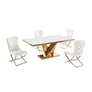 Titan Beige/Gold Faux Marble Dining Set (5-piece)