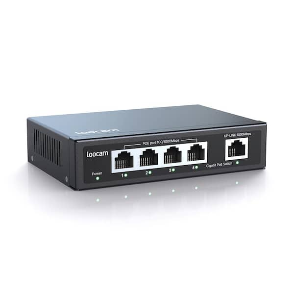 LOOCAM 5-Port Gigabit PoE Switch with 4-100/1000Mbps PoE Port, 1 