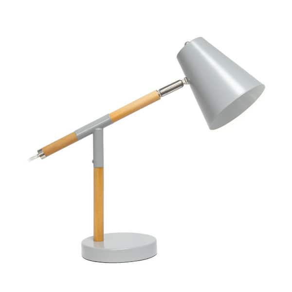 Simple Designs 15.5 in. Gray Matte and Wooden Pivot Desk Lamp