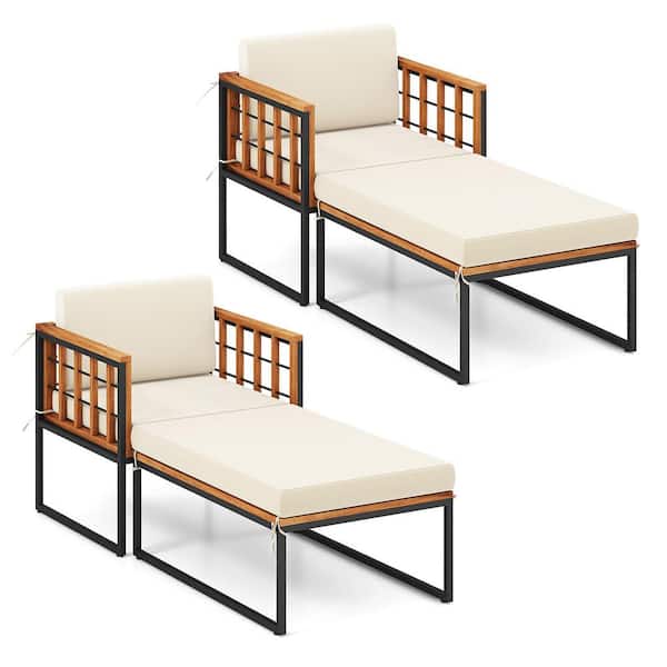 Gymax Acacia Wood Outdoor Lounge Chair Chaise Heavy Duty 1200 lbs. Weight Capacity (2-Pack)