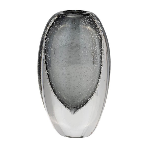 Liv & Skye 9 in. Gray Glass Ellipse Decorative Vase