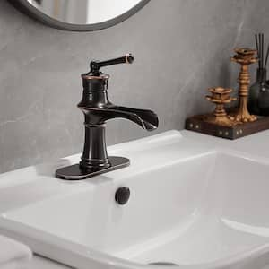 Single-Handle Single Hole Bathroom Faucet with Pop-up Drain Assembly and Deck Plate Included in Oil Rubbed Bronze