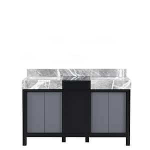 Zilara 55 in W x 22 in D Black and Grey Double Bath Vanity and Castle Grey Marble Top