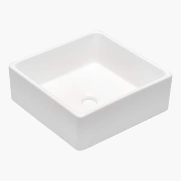 Tatahance 15 in. Square Vessel Bathroom Sink in White Ceramic