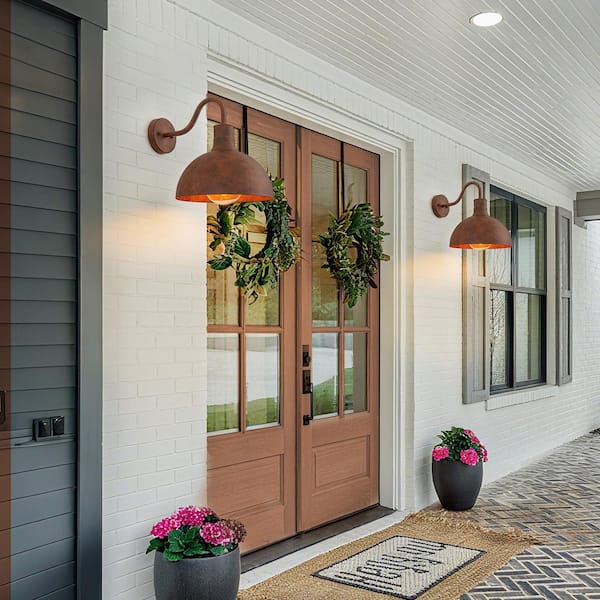 11.81 in. 1-Light Retro Rusty Farmhouse Gooseneck Outdoor Barn Wall Light