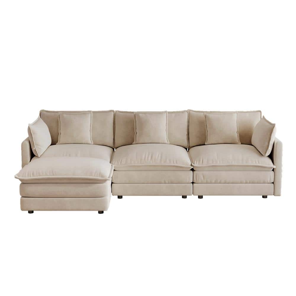 Oversize 3-Seater Chenille L-Shaped Sectional Sofa with Ottoman in Light Coffee, Solid Wood Frame, Modular Reclining price history on PriceWatchPro