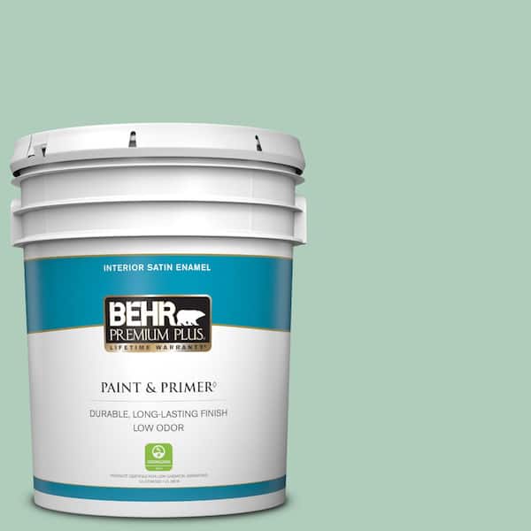 BEHR PREMIUM PLUS 5 gal. #T13-12 Jazzy Jade Satin Enamel Low Odor Interior Paint & Primer