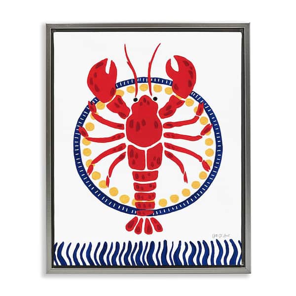 Stupell Industries Kitschy Coastal Lobster by Yvette St. Amant Gray Floater Frame Animal Graphic Art Print 31 in. x 25 in.