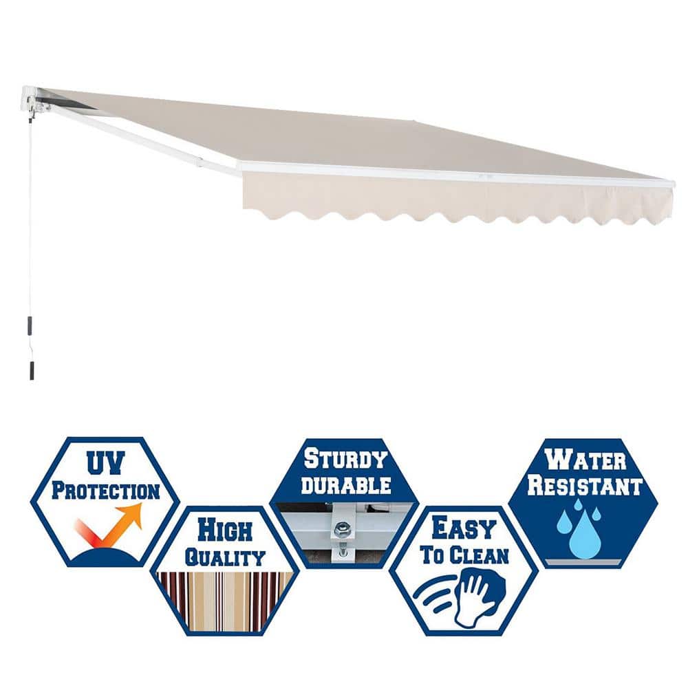 Beige 13' x 8' Retractable Patio Awning with Aluminum Frame
