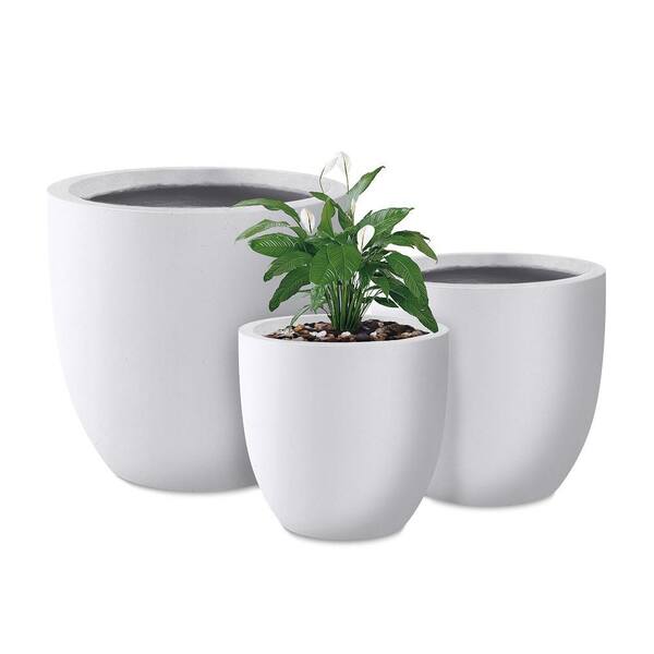 Lightweight Eco Stone Indoor/Outdoor Grooved Planters, White, Set of 3 main image 0