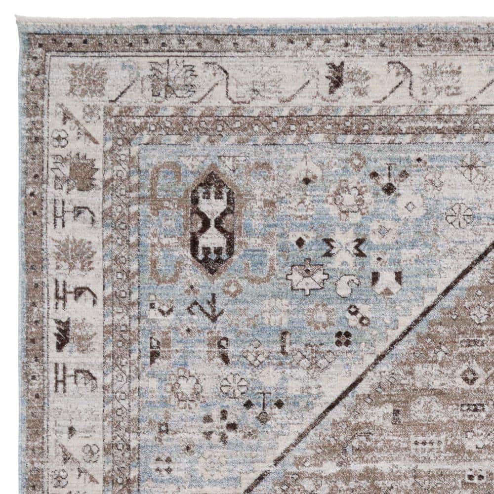 Antique Patina Blue and Beige Wool Area Rug