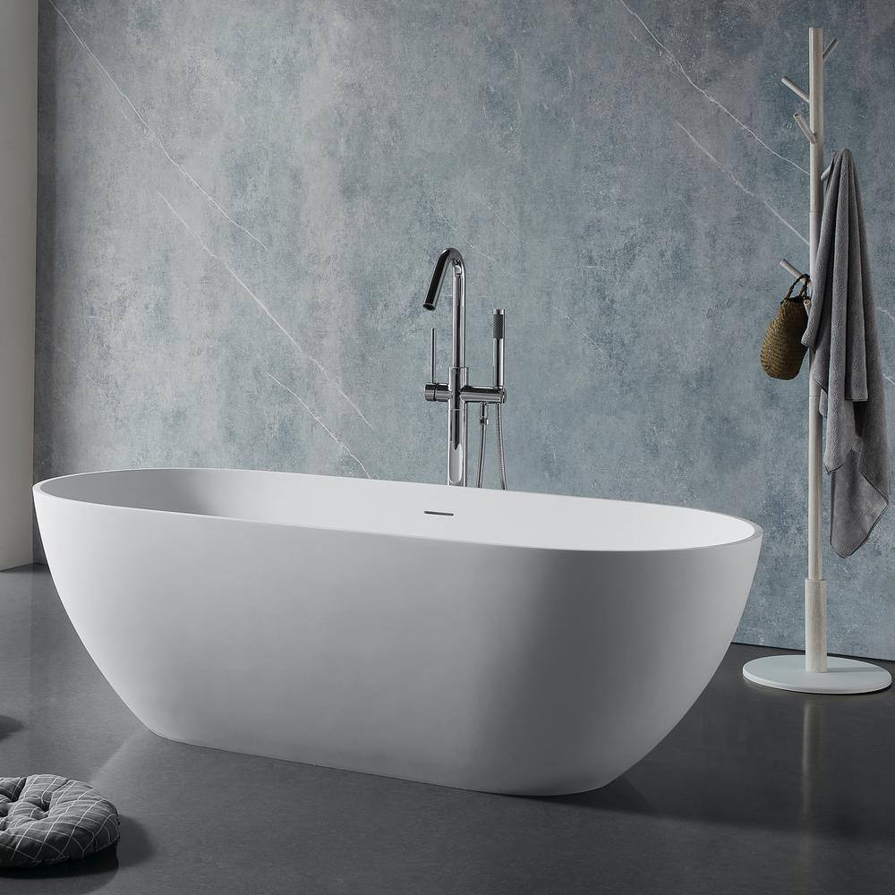 59 in. x 30 in. Freestanding Soaking Synthetic Stone Bathtub with Center Dr