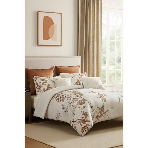 Jenya 5-Piece White Floral Print Queen Size Comforter Set with Shams