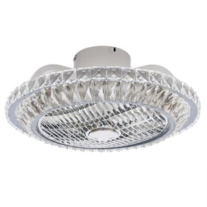 19.7 in. Integrated LED Indoor Modern Luxury Invisible Semi Flush Mount Chrome K9 Crystal Ceiling Fan Lamp