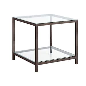 26 in. Nickel Rectangle Glass End Table with Metal Frame and Open Shelf
