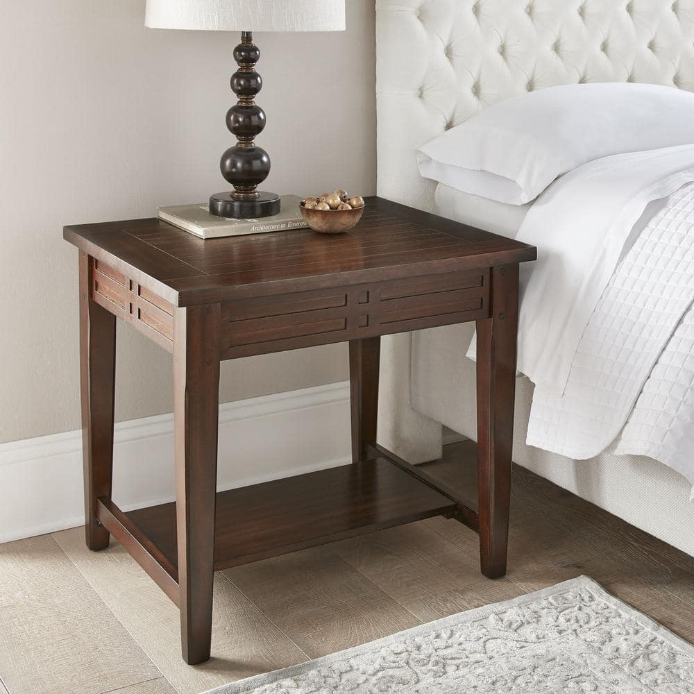 Crestline Transitional Brown Wood End Table with Storage