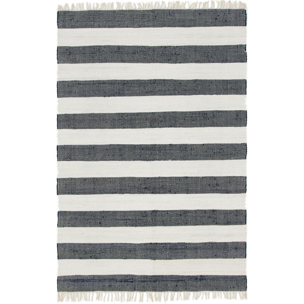 Handmade Navy Blue Stripe Braided 6' x 9' Rug